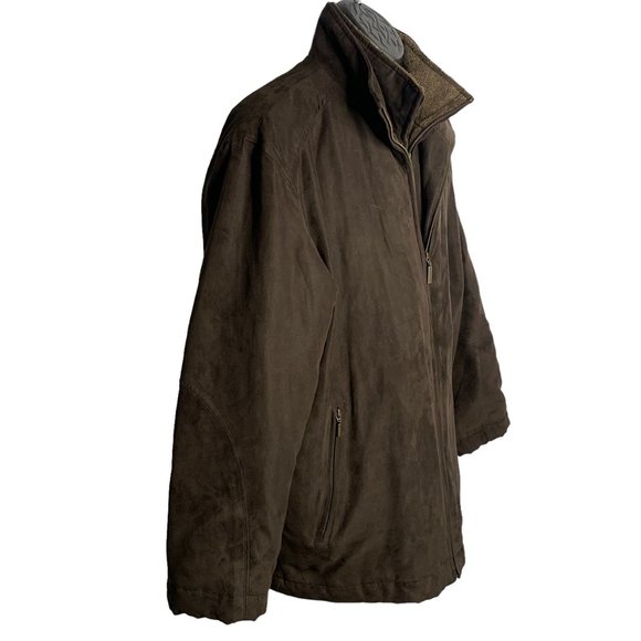 Vintage Weatherproof Faux Suede Jacket L Brown Double Zip Tech Pocket Wool Lined - Picture 3 of 7